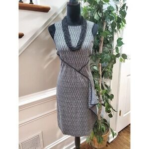 ICB New York Women Black & White Round Neck Sleeveless Knee Length Dress Size 10